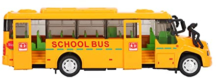 OEBUAFI Modelo de Autobús Escolar de Aleación de Fundición a Presión Amarilla Vehículo de Juguete Realista con Sonidos de Luces para Niños, Escala 1:32