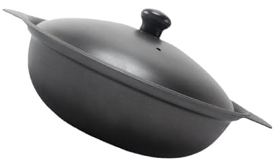 MOBUTOFU Olla de Barro para Arroz Pollo Guisado Amarillo 22 Cm Tapa de Hierro, Cazuela Doméstica Resistente para Estofados y Uso en Restaurantes