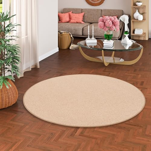 Unbekannt Natur Teppich Wolle Berber Karamell Rund in 7 Größen, Größe:100 cm Rund