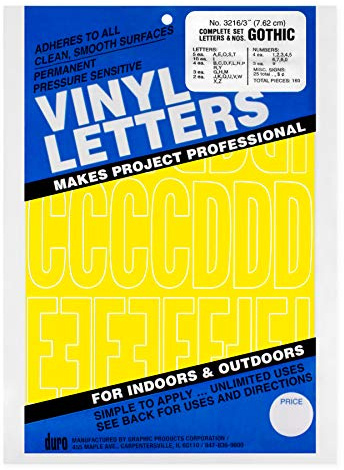 Graphic Products Permanent Adhesive Vinyl Letters and Numbers 3-inch 160/Pkg-Yellow, Plastic Metal, Yellow