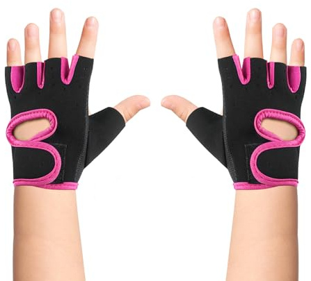 Luwint Kids Fingerless Workout Gloves - Anti-Slip Fitness Mitten for Children Cycling Yoga Weightlifting, 1 Pair