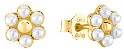 Amor Ohrstecker 925 Sterling Silber Damen Ohrschmuck, mit Muschelkernperle, 0,7 cm, Gold, Blume, Kommt in Schmuck Geschenk Box, 2035969