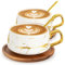 TELANKS - Set di due tazze e due piattini, in porcellana, per case e locali, 300 ml, bianco
