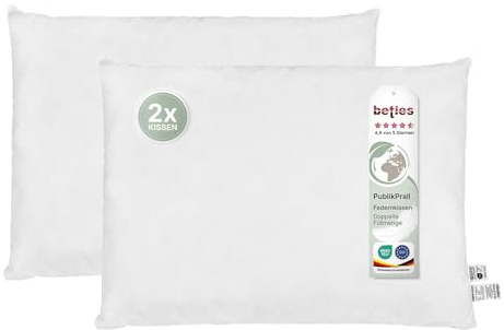 Beties PublikPlus - Cuscino imbottito in piuma d'oca, ca. 50 x 60 cm, 2 pezzi, imbottitura multipla, lavabile in lavatrice, colore: crema