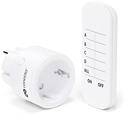 conecto® Funk-Steckdosen-Set: 1x Funksteckdose und 1x Fernbedienung, Innenbereich, 2300 Watt, kompaktes Design, weiß