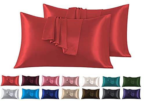 Satin Kissenbezug 40 x 80 cm 2 Stück- 100% Satin, Superweicher Kopfkissenbezug, Kissenhülle Rot