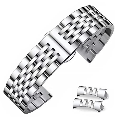 FOUUA Metall Uhrenarmband aus Edelstahl mit Geradem und Gebogenem Ende Premium Uhrenarmband aus Massivem Edelstahl Armbänder 16mm 18mm 19mm 20mm 22mm für Männer und Frauen