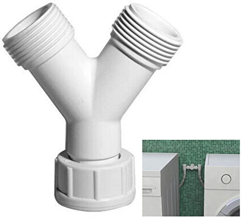Parpyon® Raccordo per Tubo Lavatrice doppio tubi Carico Scarico Lavastoviglie, Sifoni scarico Lavasciuga doppio, Rubinetto Lavatrice Curvetta, Raccordo 2 Vie (Raccordo Y)