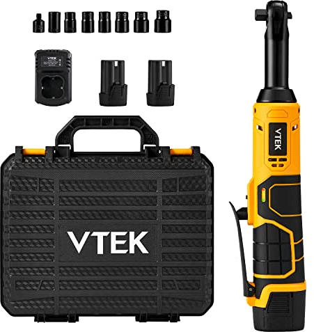 VTEK Llave de trinquete inalámbrica extendida de 3/8 pulgadas, llave de trinquete eléctrica de 16.8 V, llave de trinquete eléctrica de 400 rpm