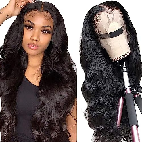 TNICE 18 tum brasilianskt människohår, 33 x 10 cm (33 x 10 cm, bodywave frontal peruk, naturlig brasilianskt lockigt, 150% limfritt, människohår för svarta kvinnor, naturlig färg