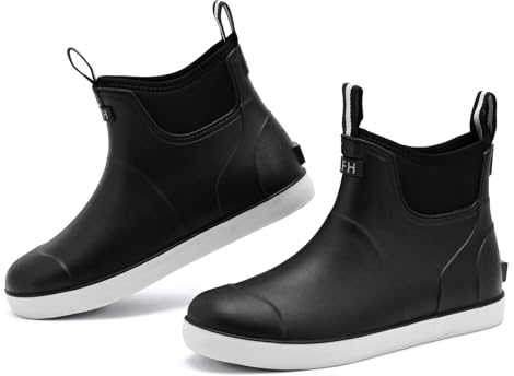 Rumkok Gummistiefel Herren Halbhoch, Grundlegend Wasserdicht Atmungsaktiv Stiefeletten, Anti-Rutsch Mode PVC Schwarz Chelsea-Stiefel, Gummistiefel Herren, Schwarz, 45 EU