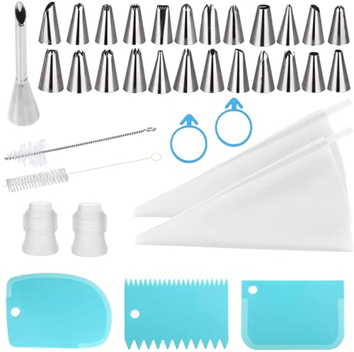 BDSHUNBF 36 PCS Spritzbeutel Set, Wiederverwendbarer Spritzbeutel Groß mit Tüllen, mit 25 Verschiedenen Spritztüllen, Professionelle Aufsätze für Kuchen, Torten, Cupcake-Dekoration
