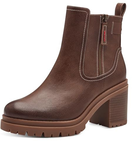 s.Oliver Damen Stiefeletten mit Absatz mit Reißverschluss Vegan, Braun (Cognac), 41 EU