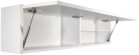 Milionmeblicom Badezimmerschrank Laura Hängeschrank Badezimmermöbel Klappbarer Badezimmer Wandschrank Teleskopöffnung - Mattweiß/Weiß Hochglanz, Maße 30 x 120 x 23 cm