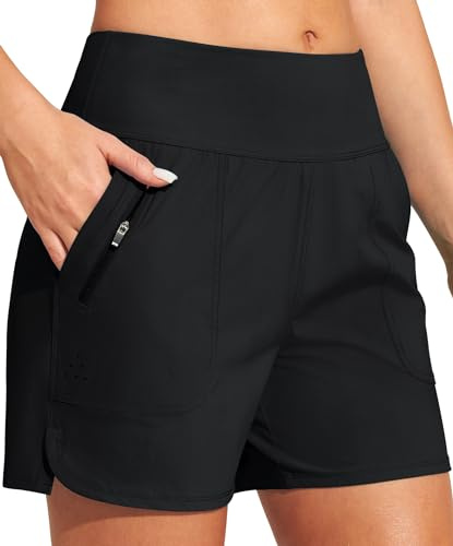Heathyoga 5 Swim Board Shorts Women Stretchy High Waisted Bathing Suits Bottoms Quick Dry UPF 50+ Beach Shorts with Liner Black X-Large