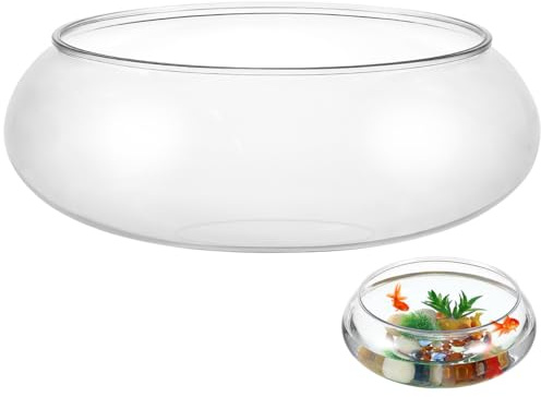 HANABASS Clear Fish Bowl Vase Wide Mouth Bubble Bowl Round Shallow Planter Terrarium Fish Tank- Aquatic Plant Pot Hydroponic Planter Table Centerpiece, 9.5X 9.5X 3.9 Inch, for Office Home