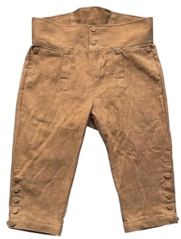 Mens Colonial Knee Linen Breeches 18th Century Pants Fall Front Style (S, Muddy)