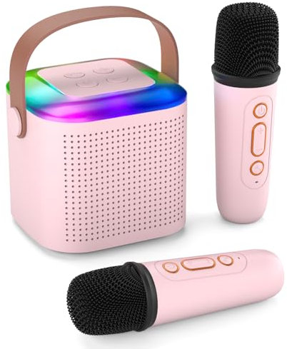 Mini Karaoke Machine for Kids, Portable Bluetooth Karaoke Speaker with 2 Wireless Microphones for Kids Teens, Age 3-12 Years Old for Home Party and Birthday Gifts (pink)