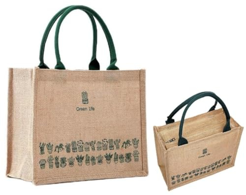 Norsenvia Jute Tasche mit Reißverschluss Strandtasche Shopper Jutebeutel Wasserdicht Einkaufstaschen Faltbar Handtasche Geschenktasche