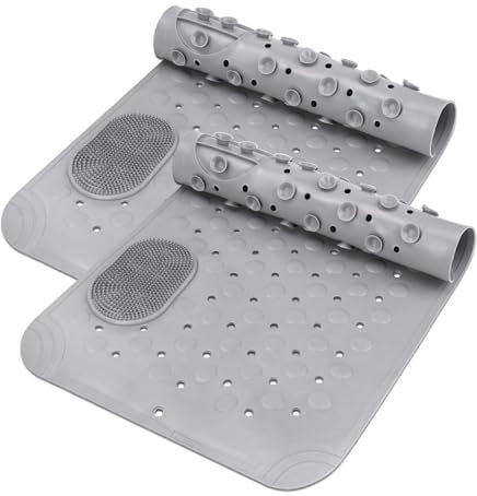 Mulaibdin 2 Pezzi Tappeto Doccia Antiscivolo & Antimuffa, Tappetino da Bagno con Ventose, Grigio Tappetino Doccia con Massaggiante, Rettangolare Tappeto Vasca Antiscivolo Bambini