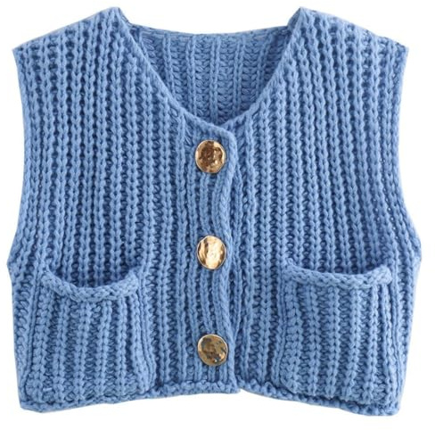 OLIPHEE Pull sans Manche Femme Pull Court Col V Gilet Femme Gilet Tricoté Veste Couleur Unie Sweater Casual Basique Élégant Cardigan Tricoté Printemps Automne