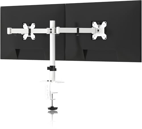 Pholiten monitorhållare för 13–38 tums LED-skärm upp till 10 kg, monitorarm för 2 bildskärmar, justerbar höjd, vridbar, lutbar, bildskärmhållare, max.VESA 100 x 100 mm, vit, MD97442MW