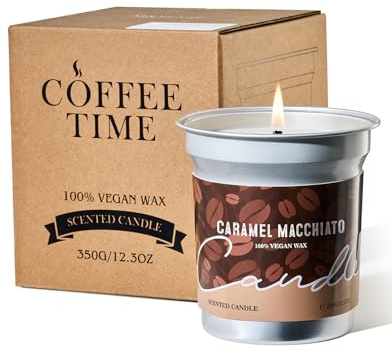M&SENSE Caramelo Macchiato Velas Aromáticas 350g, Regalo San Valentín y Navidad, Decoracion Casa Aroma Dulce Vainilla, Lata de Aluminio 73h, Velas de Soja Grandes para Dormitorio y Salón