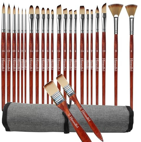 Himmlfel 24 Piezas Pinceles de Pintura Incluyendo Punta Redonda, Filbert, Angular, Plana, Abanico, Lengua de Gato y Daga Tipos de Pincel, para acrílico, Acuarela, óleo y Gouache Pintura