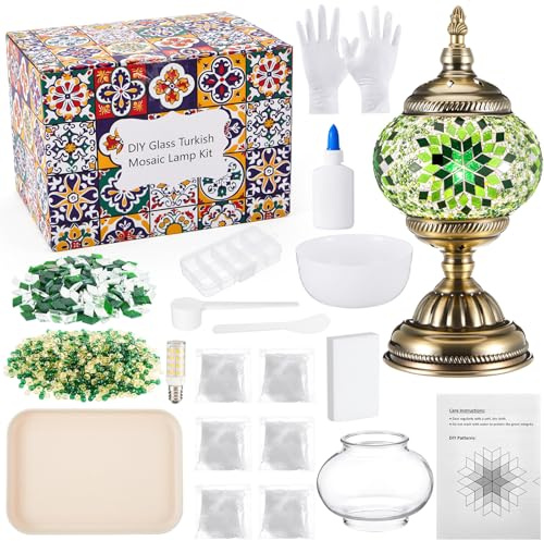 Baquler Kit di lampade a mosaico turco, fai da te, in vetro colorato, decorativa, da tavolo, comodino, luce notturna da tavolo, lampada marocchina bohémien, kit per decorazioni per soggiorno, fai da