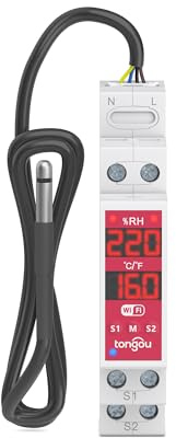 TONGOU Digitales Display Temperatur Hutschiene DIN, Regler Thermostat mit NTC Sondensonde Temperatursensor, Dry Contact Smart Schalter 2-Kanal, TUYA/SMART Life APP