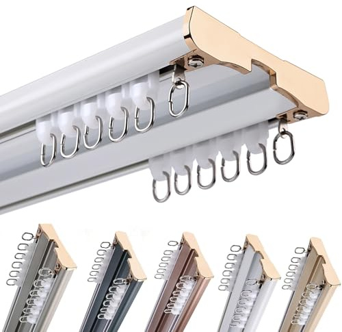 Silencioso Riel de Cortina Doble de Panel Aluminio, Pesado Barra Cortinas, Riel para Cortinas de 2 vías Montaje en Techo para Inicio/Hotel/Hospital Decorativa Ajustable(Blanca,3.1m(10.2ft))