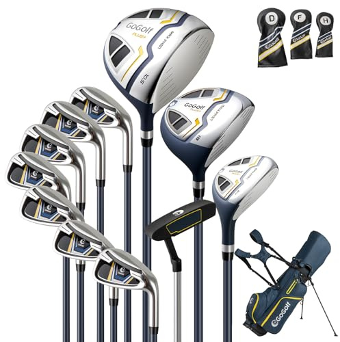 Tangkula 12 Pieces Men's Complete Golf Clubs Set Right Hand, Golf Stand Bag with 460CC #1 Driver, #3 Fairway and #5 Hybrid with Head Covers, #5#6#7#8#9#P #S Irons, Putter, Golf Club Set