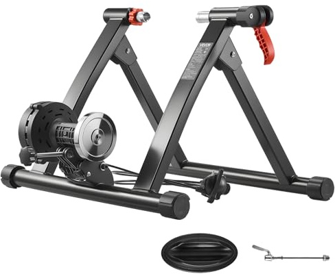 VEVOR Bike Trainer, 6 Level Resistance, 26-29 in & 700C Wheels, Foldable Magnetic Bicycle Stationary Stand for Indoor Exercise Riding with Quick Release Skewer & Front Wheel Riser Block for Road Bikes