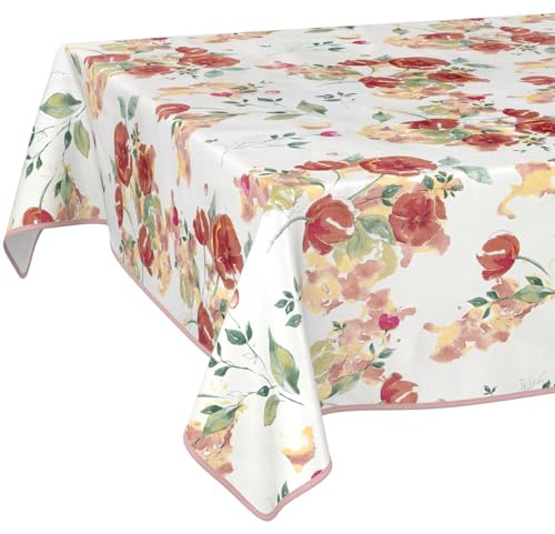 Vaxduk bordsduk tvättbar lättvårdad vattenavvisande lotuseffekt trädgårdsduk vallmoblommor 240 x 140 cm med fåll (kantad