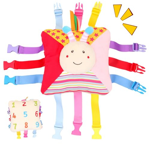 NASSMOSSE Jouets de Voyage pour Tout-Petits avec 6 Paires de Boucles, Jouets éducatifs à Motif d'abeille avec Chiffres au Dos et Poche intégrée, Cadeaux pour Tout-Petits pour la motricité Fine Base
