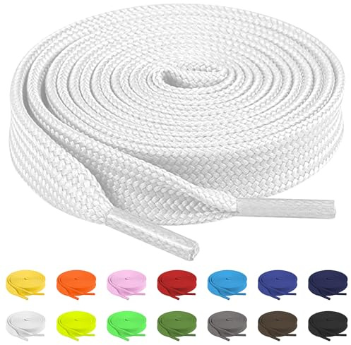 TBOC Lacci Laccetti Stringhe Piatti Bianco Laccio [150 cm] Scarpe Sneakers Scarponi Compatibile con Timberland Nike Air Force Jordan Dr Martens Adidas Converse Bambini Adulti Trekking