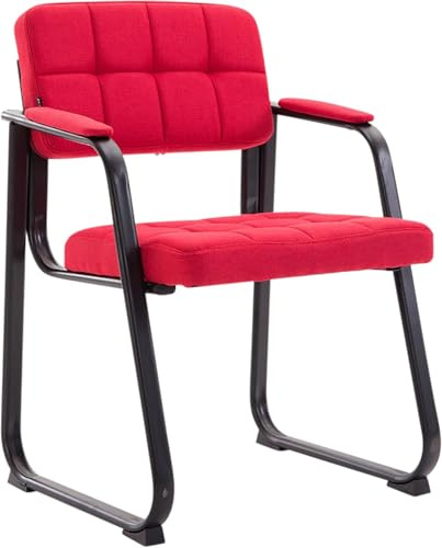 CLP Silla con Reposabrazos Canada B, Acolchada de Visita, Estructura Metal Negra Mate, Conferencia, Sala de Espera de Tela Color:Rojo