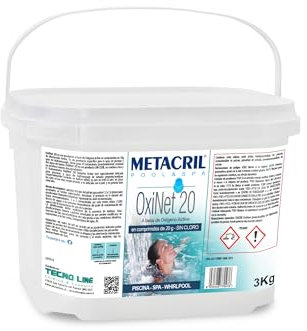 Metacril OxiNet 20, Ossigeno Attivo, in Pastiglie da 20 gr, Ideale per Piscina o Spa Idromassaggio - 3 KG