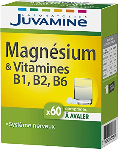 JUVAMINE - Magnésium et Vitamines B1, B2 et B6 - Contribue au Fonctionnement Normal du Système Nerveux et à une Fonction Musculaire Normale - 60 Comprimés à Avaler - Programme de 1 Mois