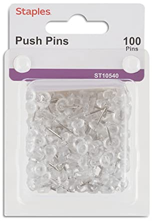 Staples Push Pins, Clear Head, Pack – Discreet Thumbtacks for Bulletin Boards & Displays
