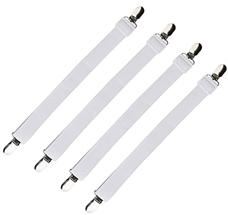 4 Stück Verstellbare Betttuchspanner,Elastische Bettlakenspanner, Weiß Lakenspanner mit klammern Spannbettlakenhalter Clips, für Bettlaken, Matratze, Bügelbrett Oder Sofa…