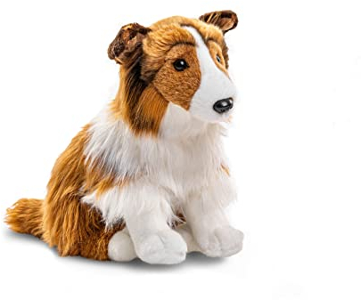 Uni-Toys - Langhaarcollie, sitzend - Gesicht weiß-braun - 27 cm (Höhe) - Plüsch-Hund, Collie, Haustier - Plüschtier, Kuscheltier