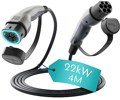 Ratio Type 2 EV Charging Cable, 32A | 22kW | 4 Metre | 3 Phase | Mode 3 | 4M Type 2 to Type 2, Electric Vehicle Car Plug-in Fast Charging Cable - Made in Europe