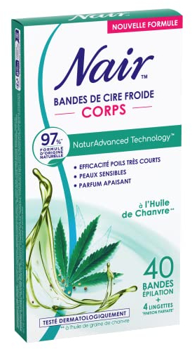 NAIR - Strisce di cera fredda per corpo, estratto di olio di canapa, 97% di origine naturale, NaturAdvanced Technology, 40 strisce
