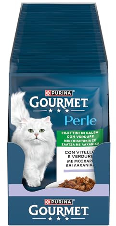 GOURMET Perle Cibo Umido per Gatti Adulti Filettini in Salsa con Vitello e Verdure 26 Buste da 85g
