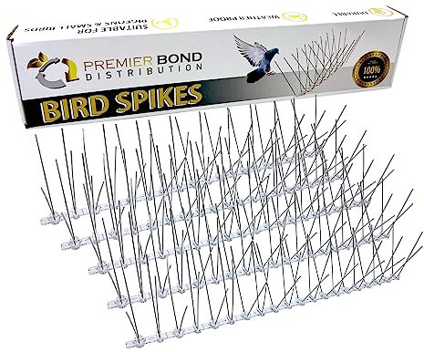 Premier Bond Distribution Stainless Steel Bird Spikes -10PCS x 50cm (5m/16.4FT) -Anti-Bird & Cat Deterrent- Ideal for Roofs & Fences- Easy Install Pest Repeller-Defence Against Pigeons and Small Birds