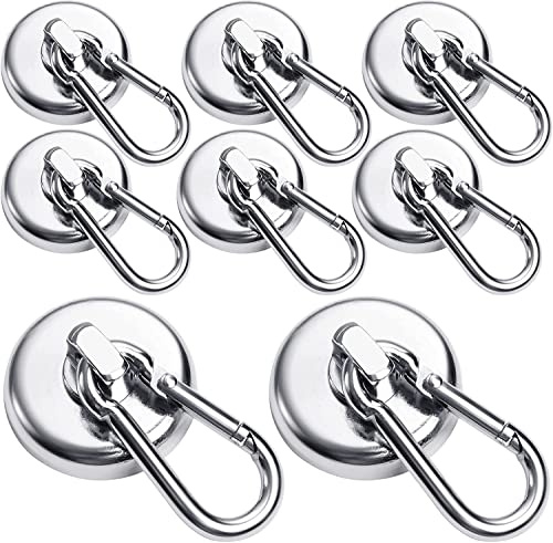 Grtard 45kg+ Strong Magnetic Hooks with Carabiner, 8 Pack | Heavy duty magnet hooks for campervan, van, cruise cabin, camping, fridge, metal walls, towels, bags and tools