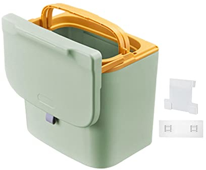 Milageto Cubo de basura para colgar debajo del fregadero con tapa de montaje en pared para puerta de armario interior, Poste amarillo 7L