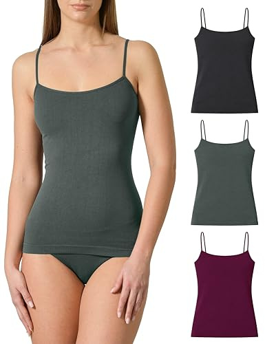 Risalti Camiseta Tirantes Mujer Interior de Microfibra 3 Pzs - Camiseta Mujer Sin Manga Elegante, Top más Suave Que el Algodon, Camisetas Sin Costura y Etiquetas - Made in Italy