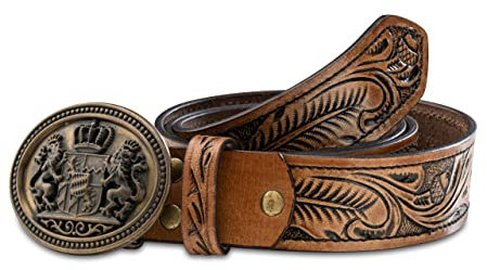 Schöneberger Trachten Couture Trachtengürtel aus Büffel-Leder - Handmade Unikat Ledergürtel - hand-geschnitzter und hochwertiger Lederhosen Gürtel Elias (BW 100 (50-52))